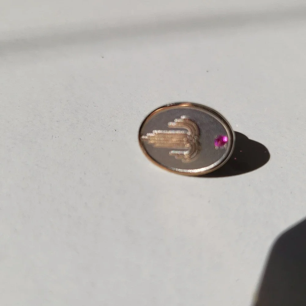 Vintage Saguaro Cactus 10k White Gold Filled Ruby Accent Lapel Pin